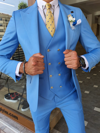 Boston Blue Slim Fit Peak Lapel Wool Suit