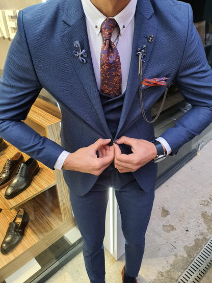 Utica Indigo Slim Fit Patterned Suit