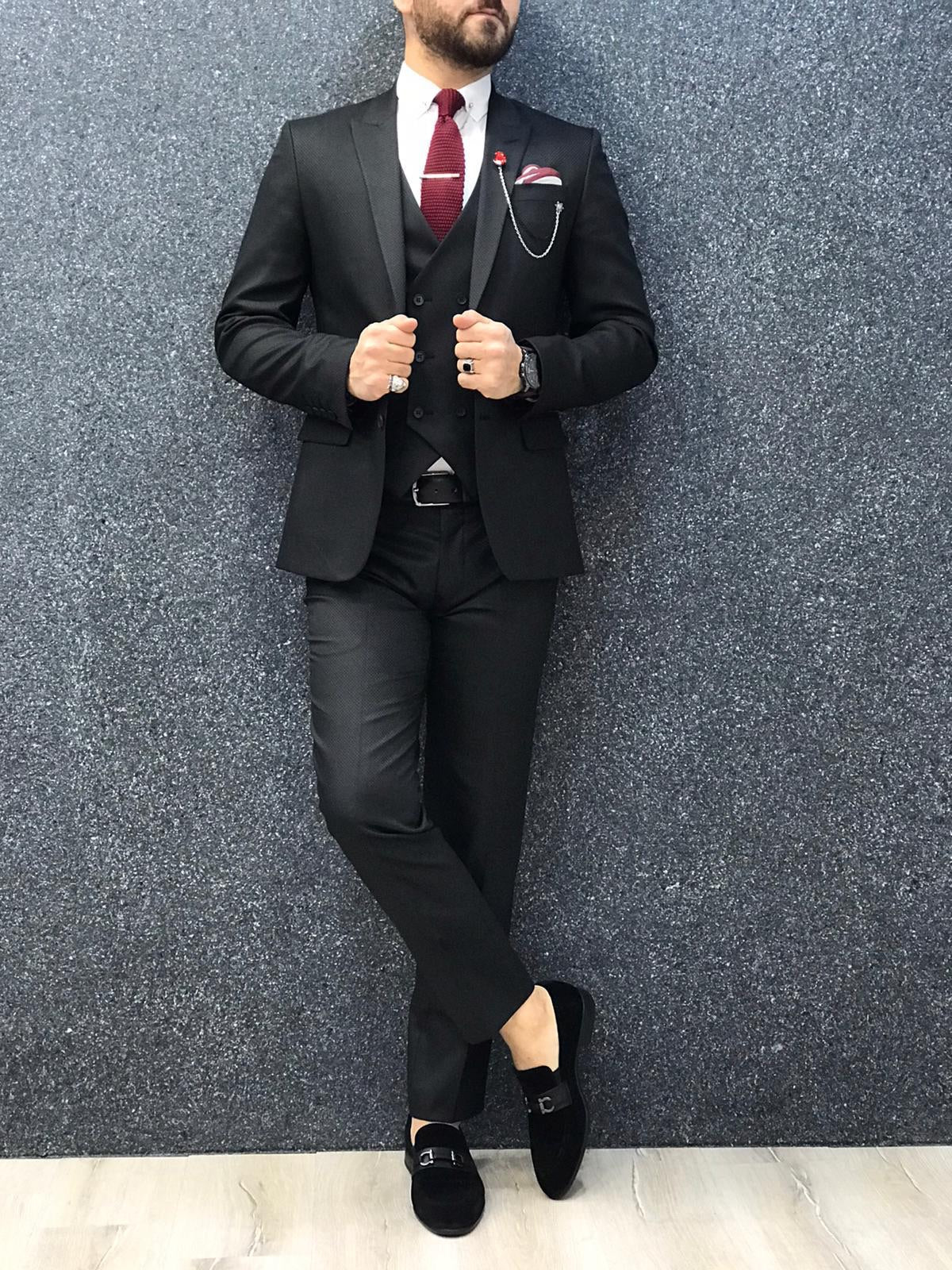 Asmo Black Slim Fit Wool Suit