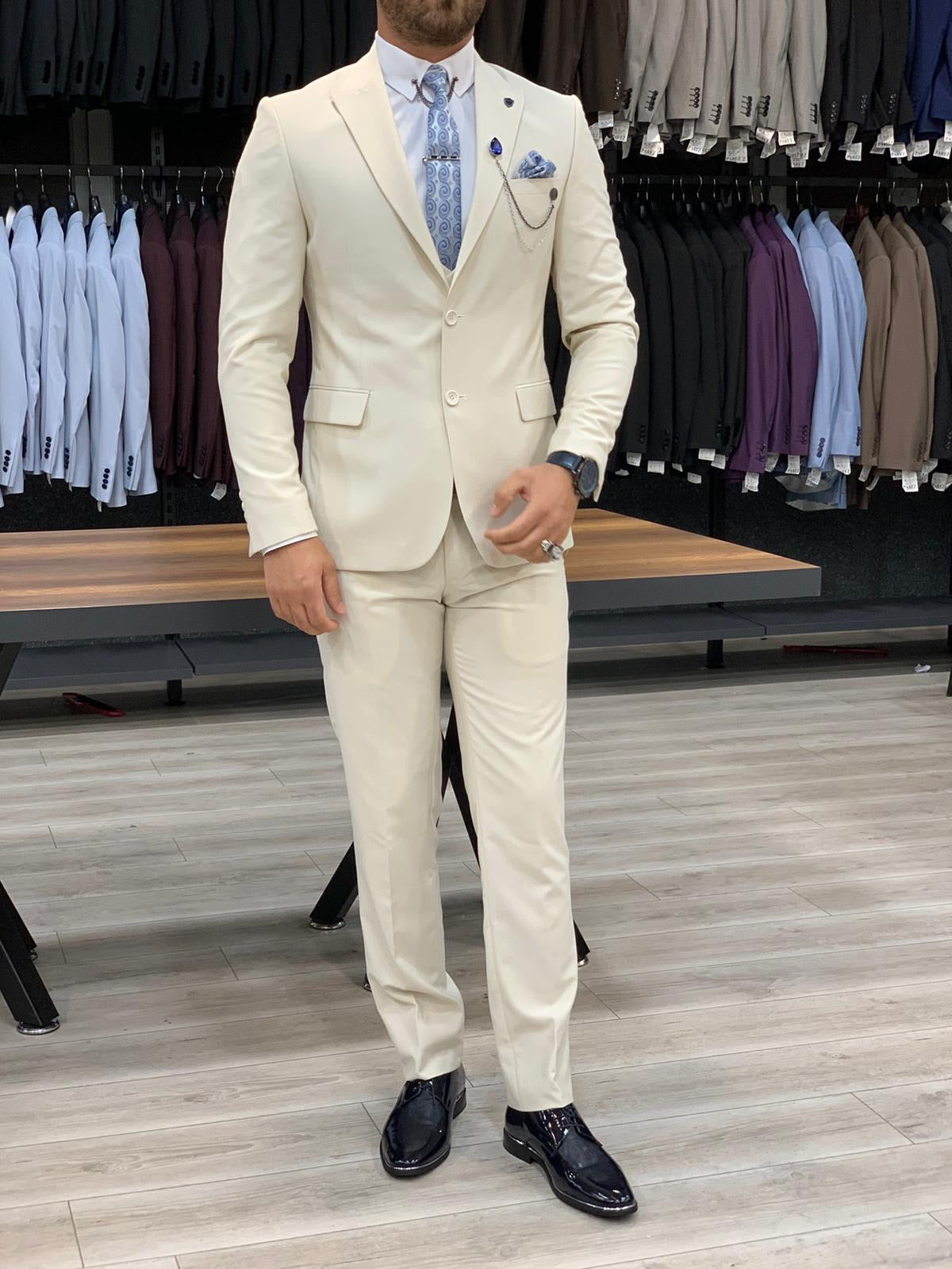 Eros Cream Slim Fit Wool Suit
