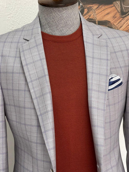 Essel Gray Slim Fit Plaid Blazer