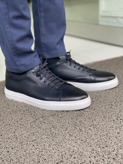 Martin Navy Blue Lace-Up Mid-Top Sneakers