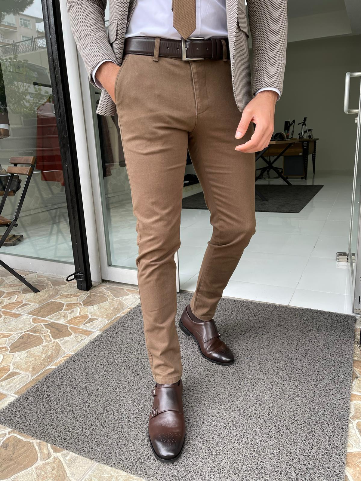 Oslo Camel Slim Fit Cotton Lycra Pants – BRABION