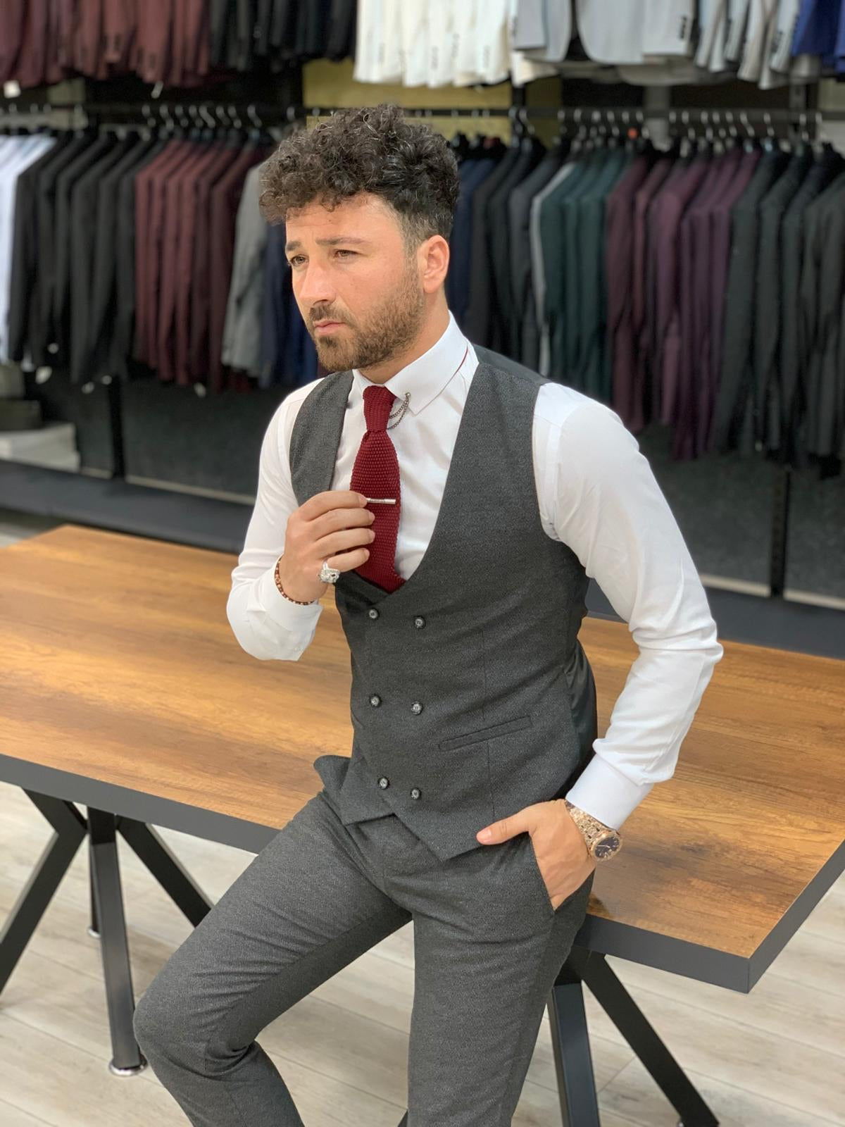 London Gray Slim Fit Pinstripe Suit