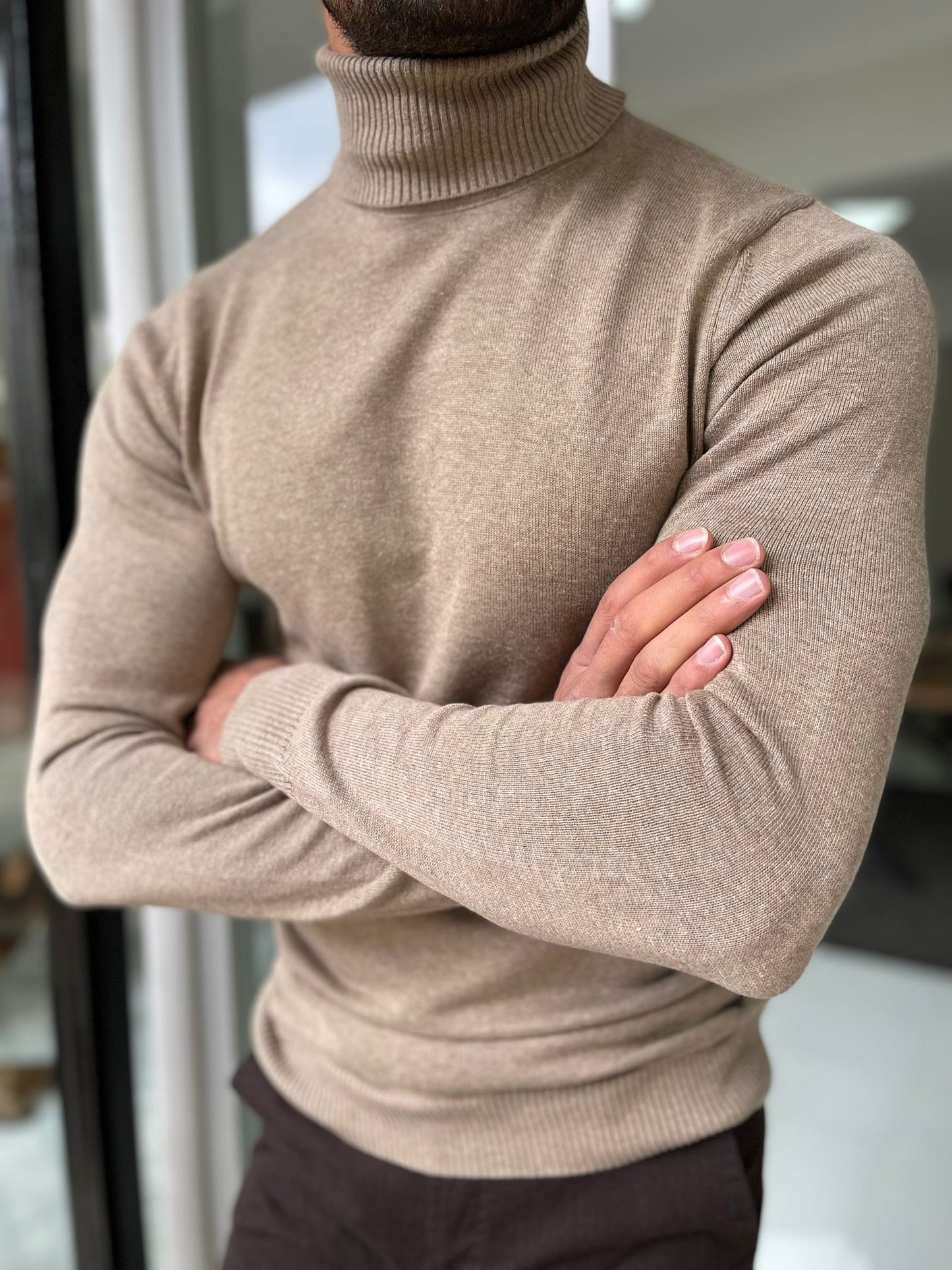 Viena Light Brown Slim Fit Turtleneck Sweater