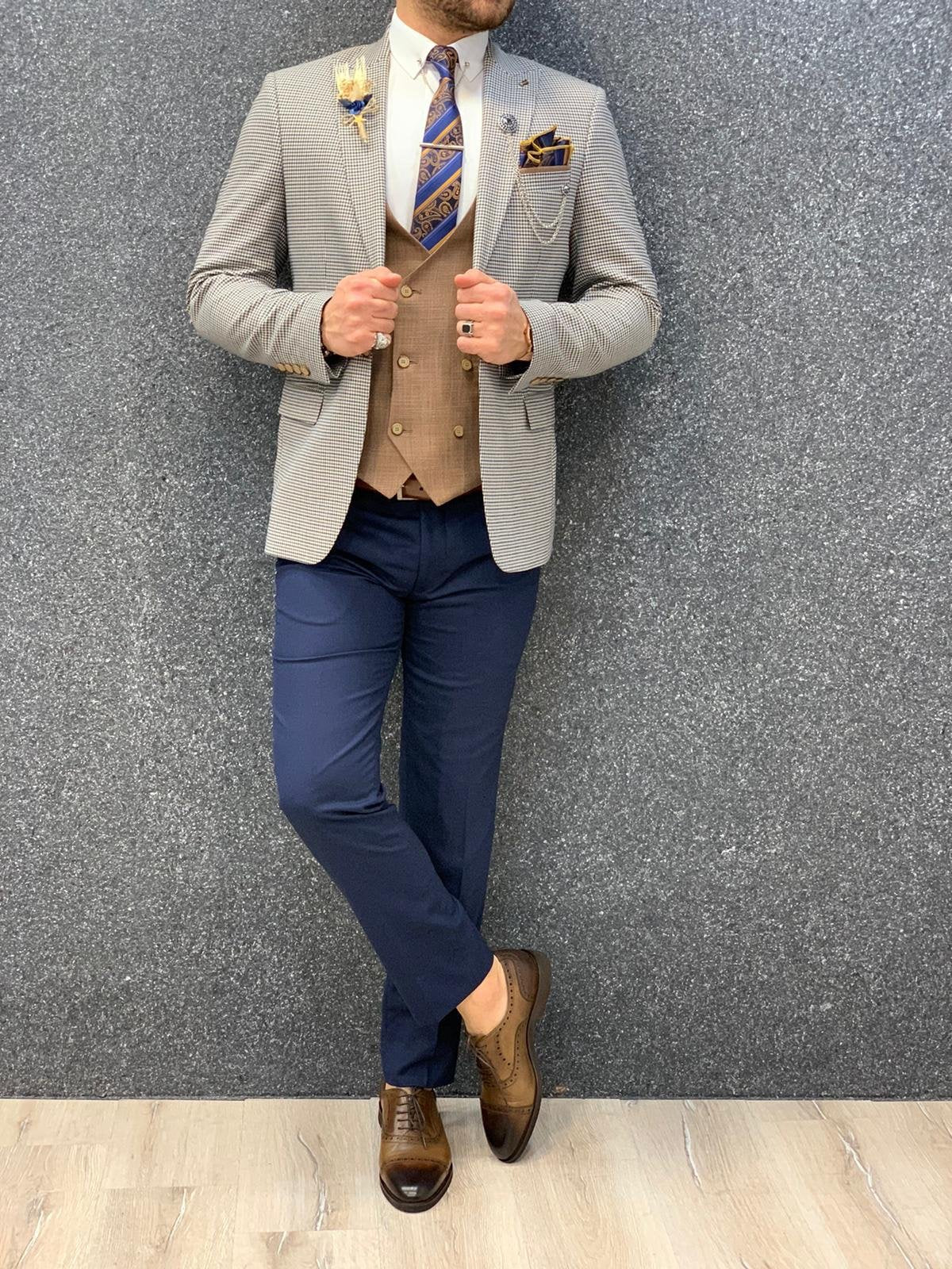 Kingston Coffee Slim Fit Plaid Suit – BRABION