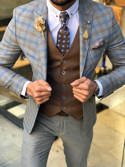 Frisco Camel Slim Fit Check Suit