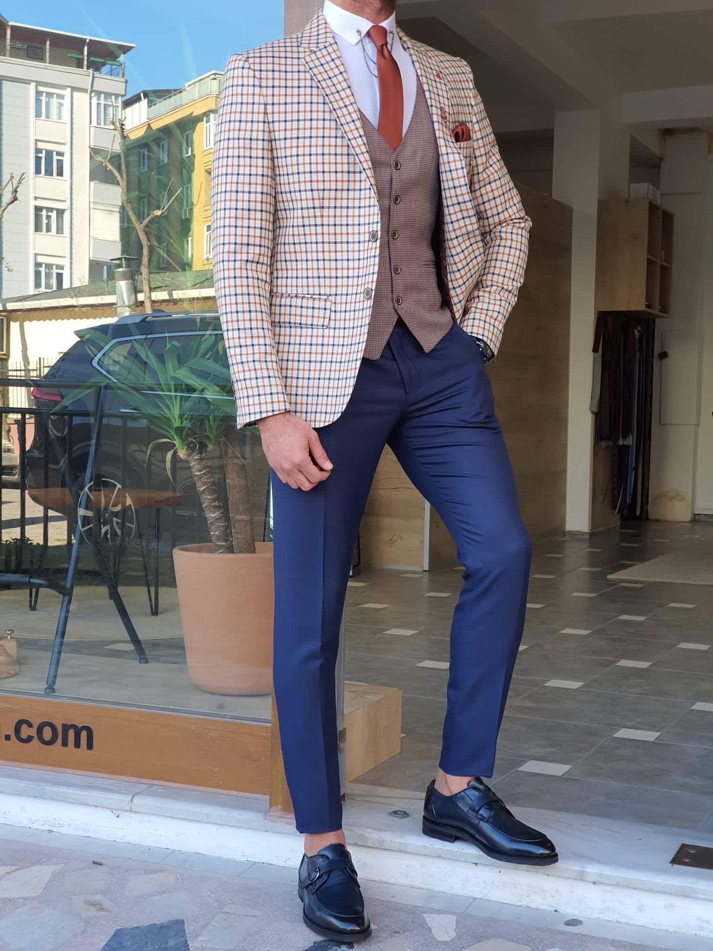 Monterey Beige Plaid Slim Fit Suit