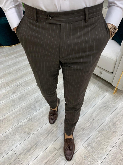 Milano Coffee Slim Fit Double Breasted Pinstripe Suit