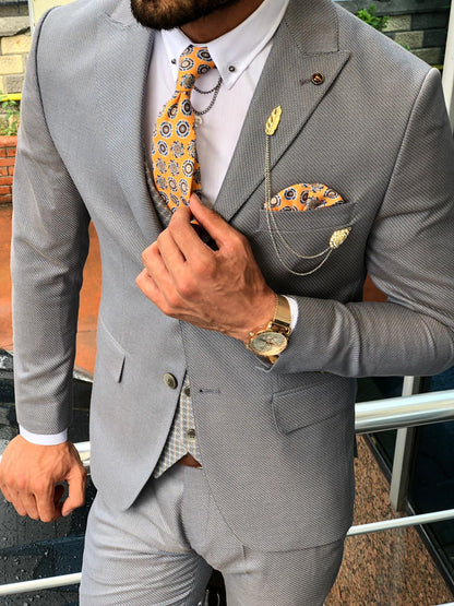 Austin Gray Patterned Slim-Fit Suit