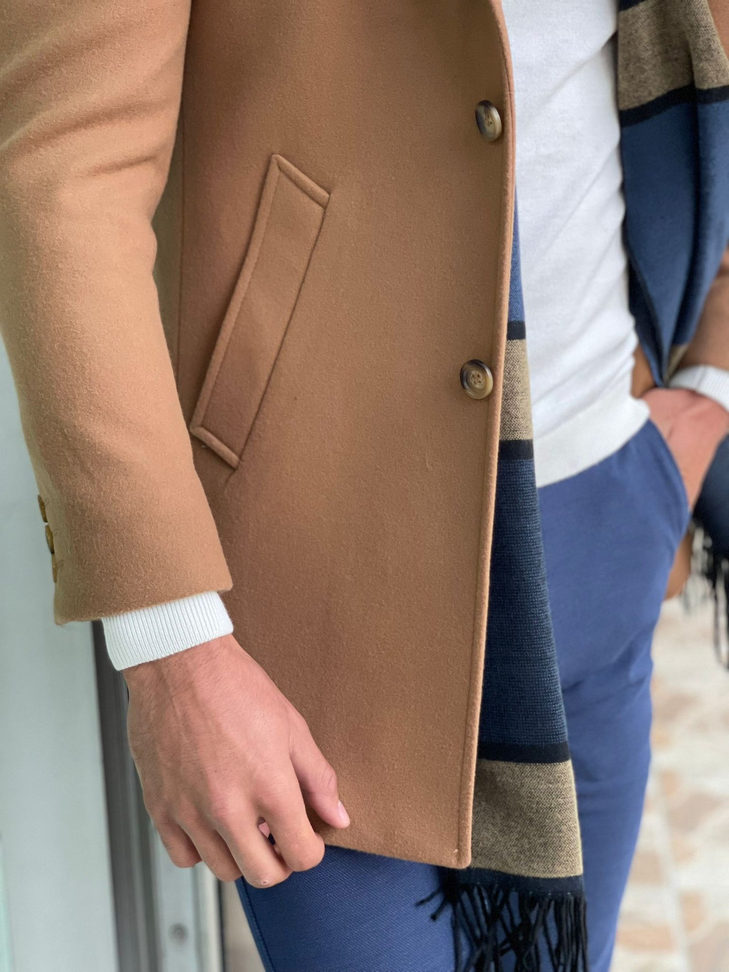 Viena Camel Slim Fit Single Breasted Wool Long Coat