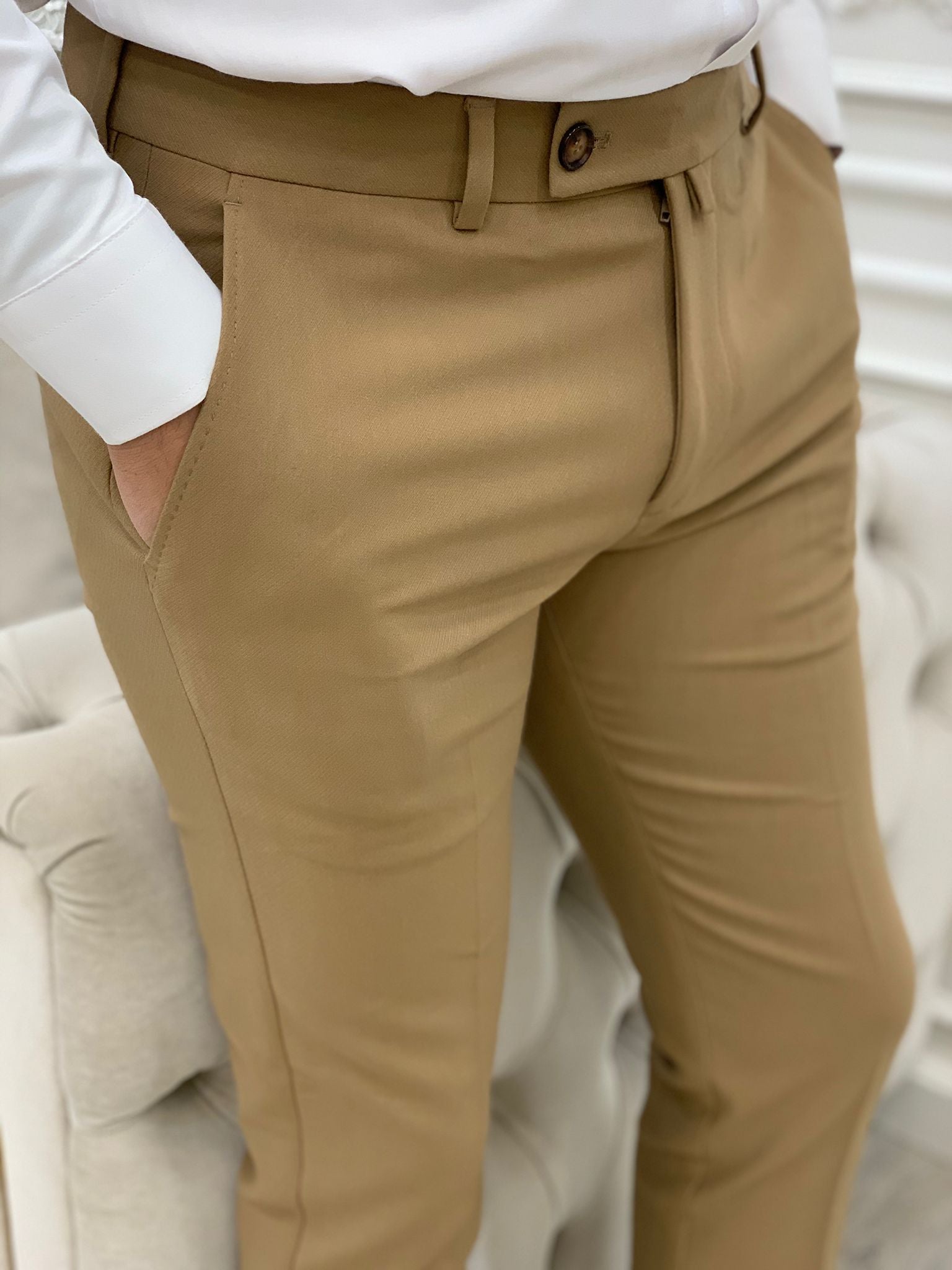 BOSS - Slim-fit trousers in Italian virgin-wool sharkskin
