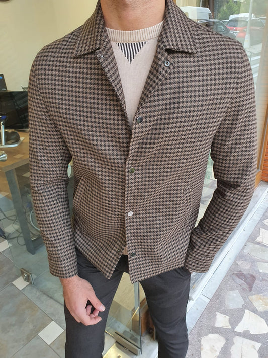 Eros Brown Slim Fit Plaid Jacket