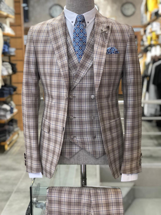 Valencia Brown Plaid Slim-Fit Suit