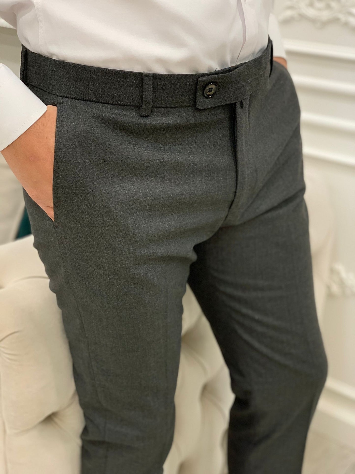 Anthracite Italian Style Slim Fit Trousers