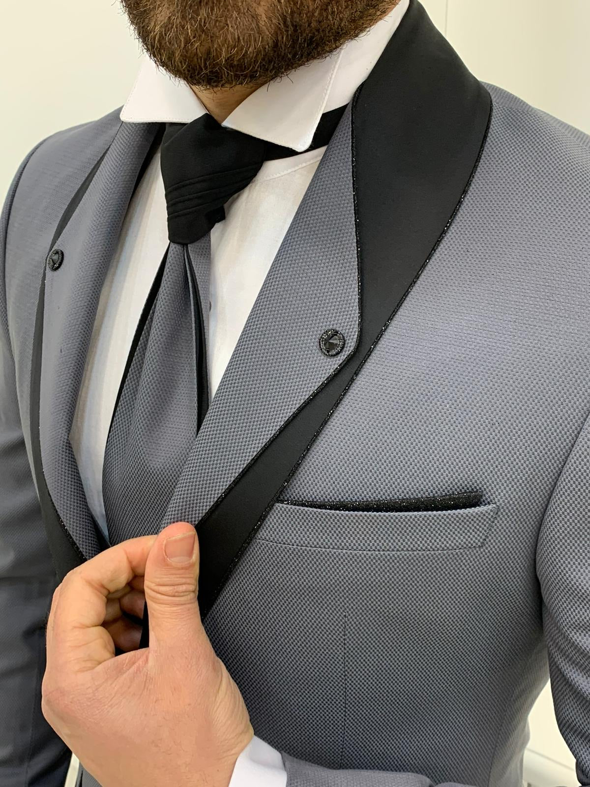 Austin Gray Slim Fit Shawl Lapel Groom Suit