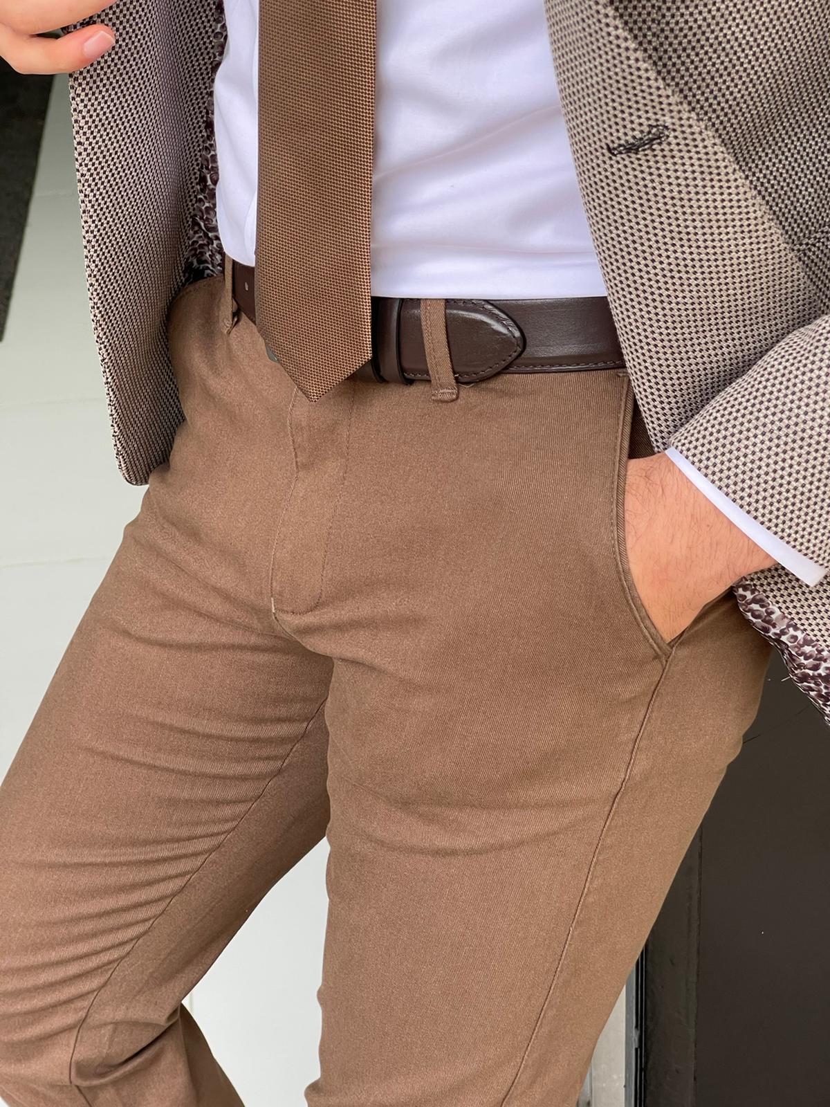 Oslo Camel Slim Fit Cotton Lycra Pants