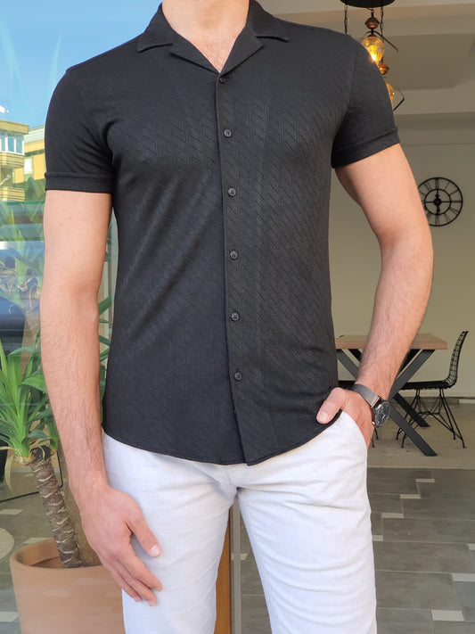 Brabion Aron Black Slim Fit Short Sleeve Shirt