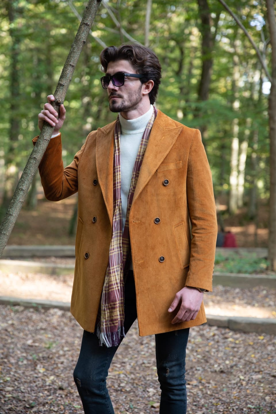 Twink Brown Slim Fit Double Breasted Long Coat