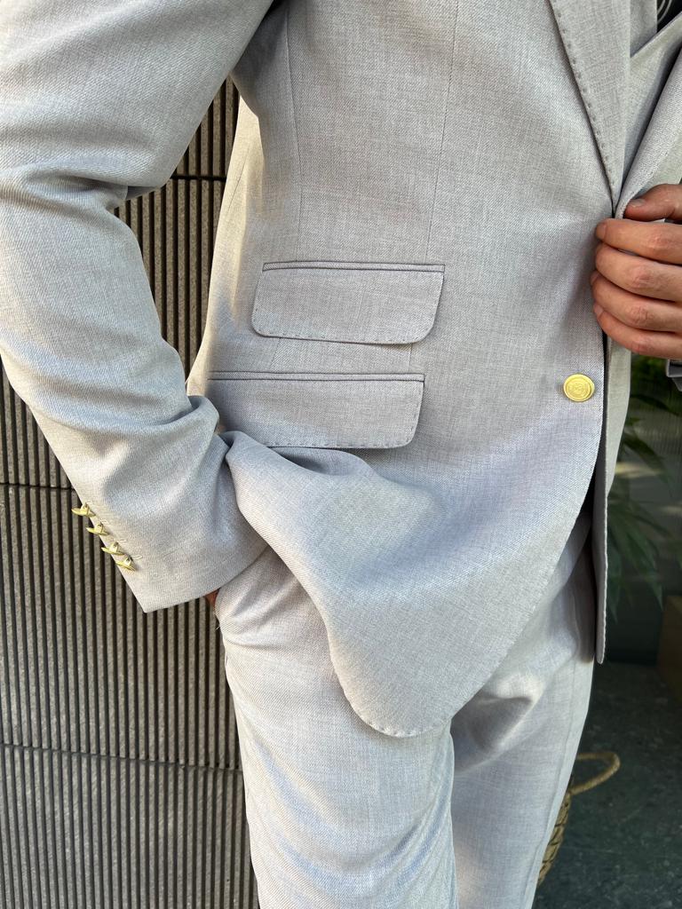 Bensen Slim Fit Double Pocket Detailed Gray Suit