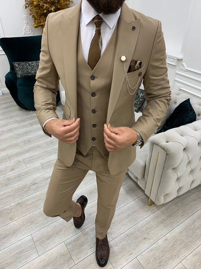 Vince Cream Slim Fit Peak Lapel Suit