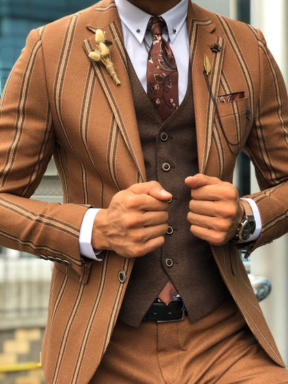 Calvin Striped Camel Slim-Fit Suit