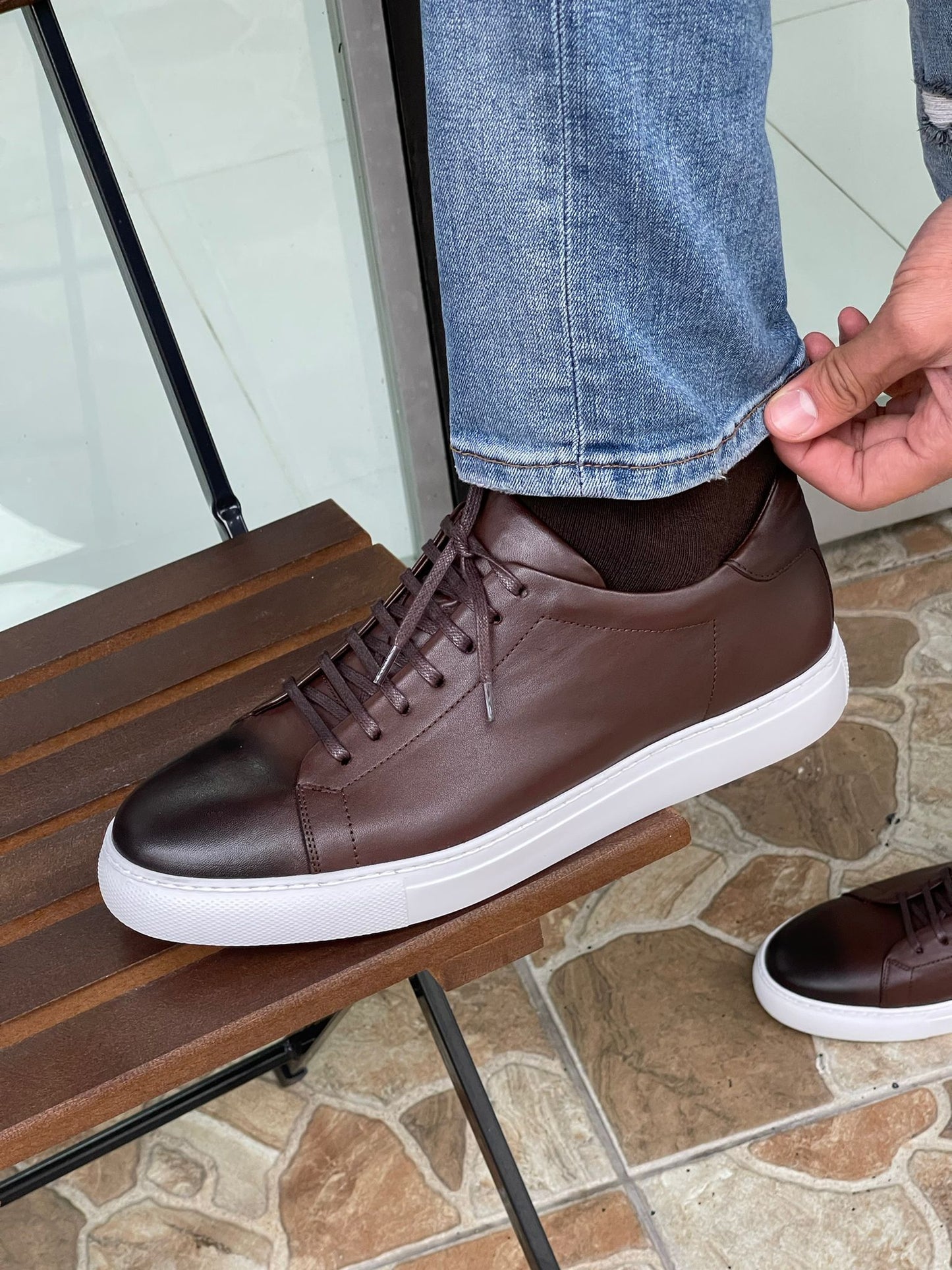 Martin Brown Lace-Up Mid-Top Sneakers