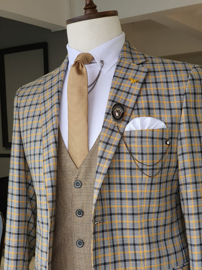Acacia Yellow Slim Fit Plaid Suit