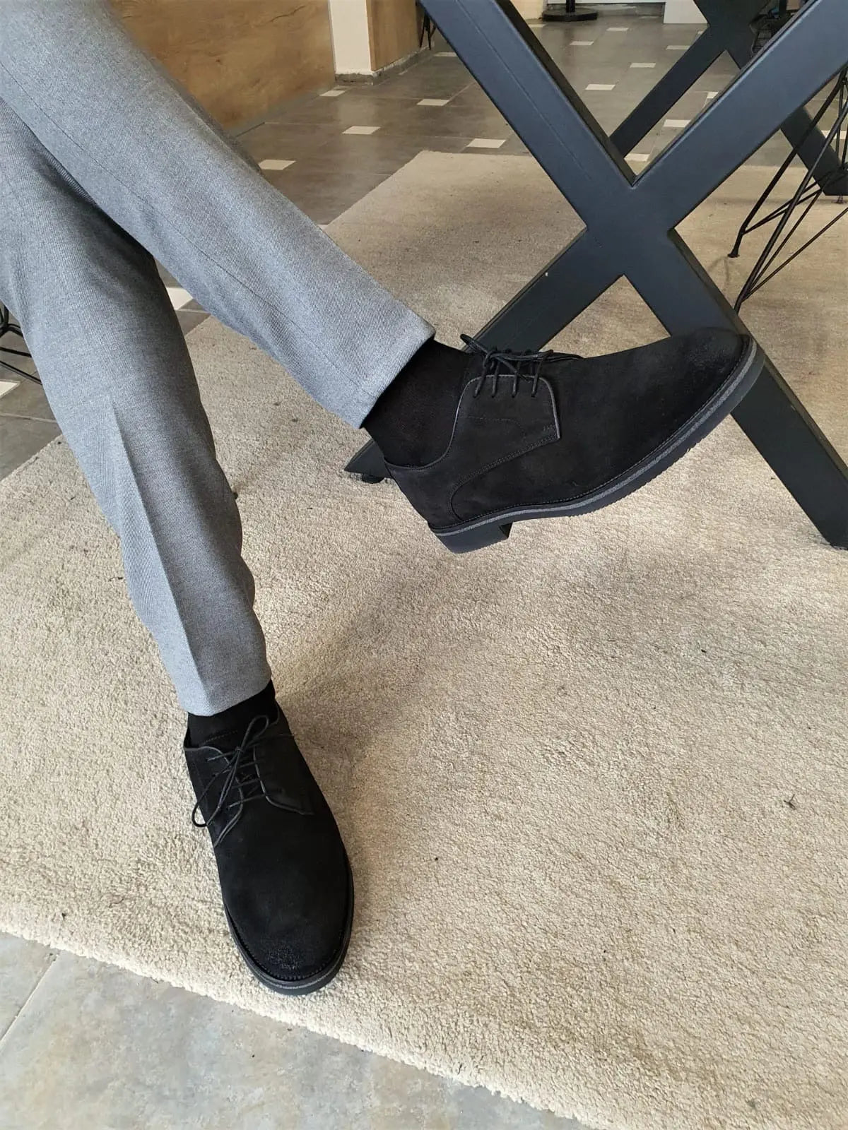Men's Black Suede Derbys - Formal and Smart-Casual Footwear BRABION Men's Black Suede Derbys - Formal and Smart-Casual Footwear BRABION