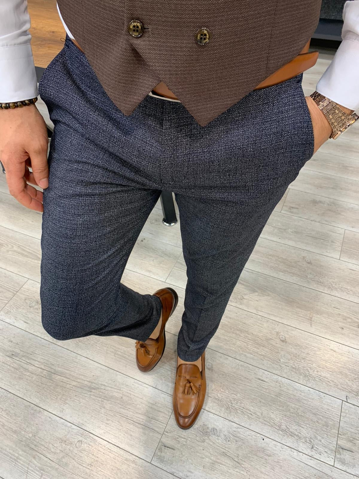 Concord Gray Slim Fit Plaid Check Suit