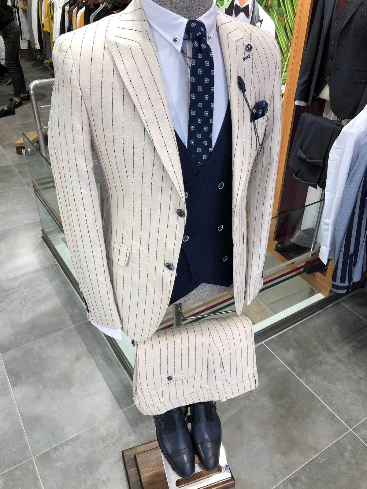 Valencia Ecru Striped Suit