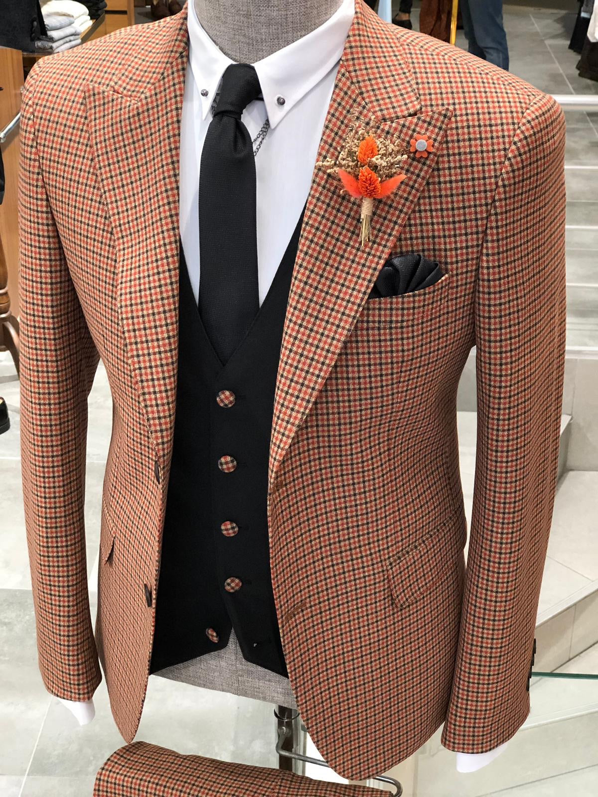 Daniel Camel Plaid Patterned Suit