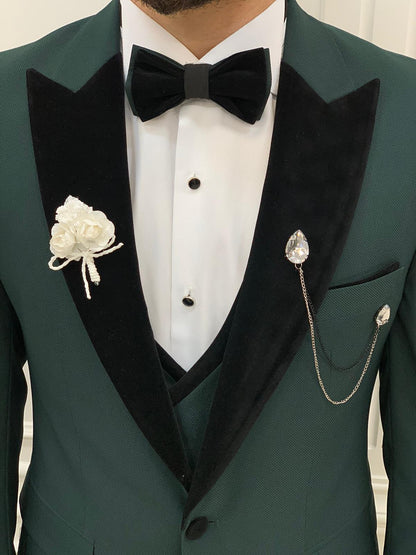 Eden Green Slim Fit Velvet Peak Lapel Tuxedo