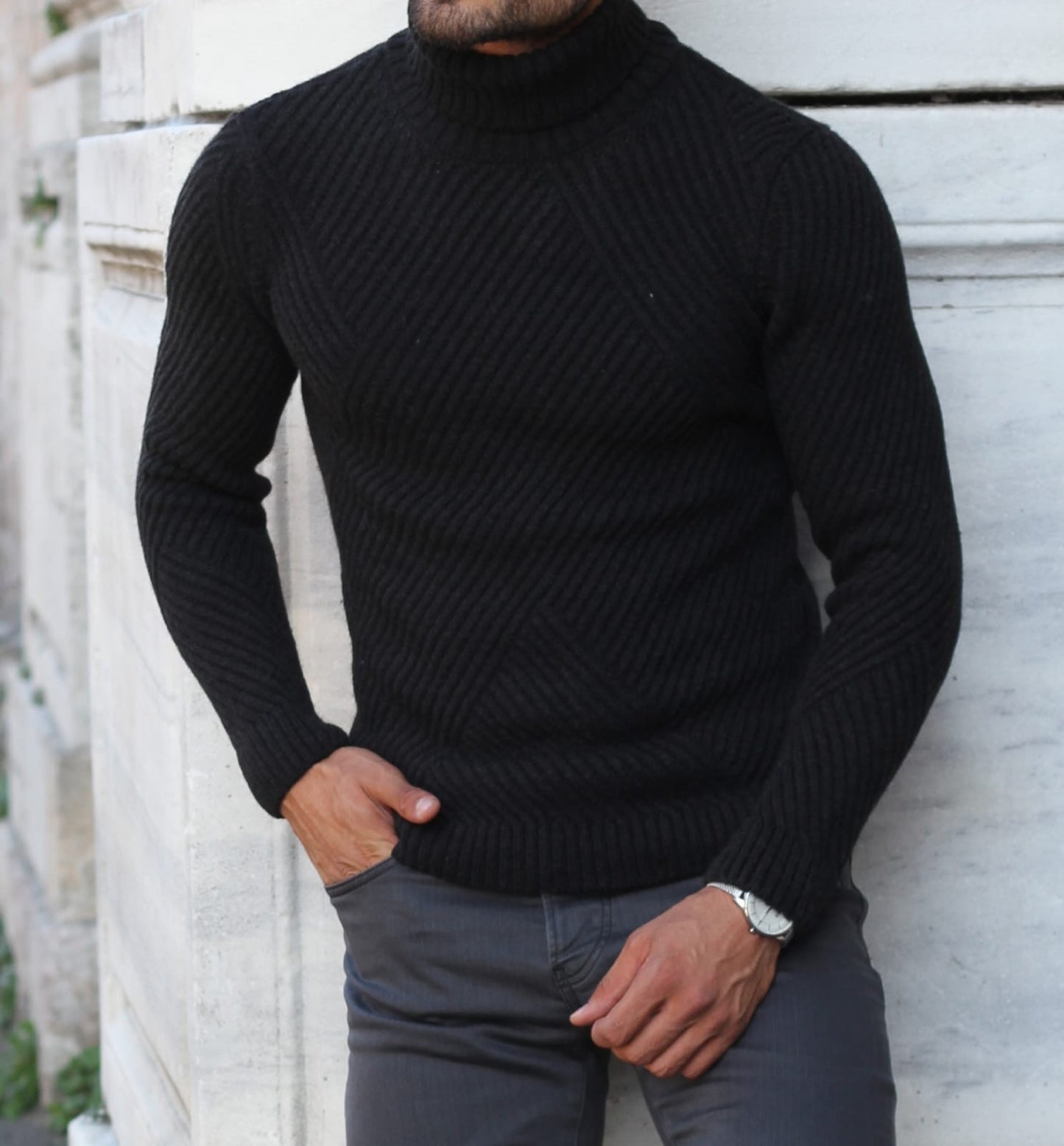 Marina Black Turtleneck Wool Sweater