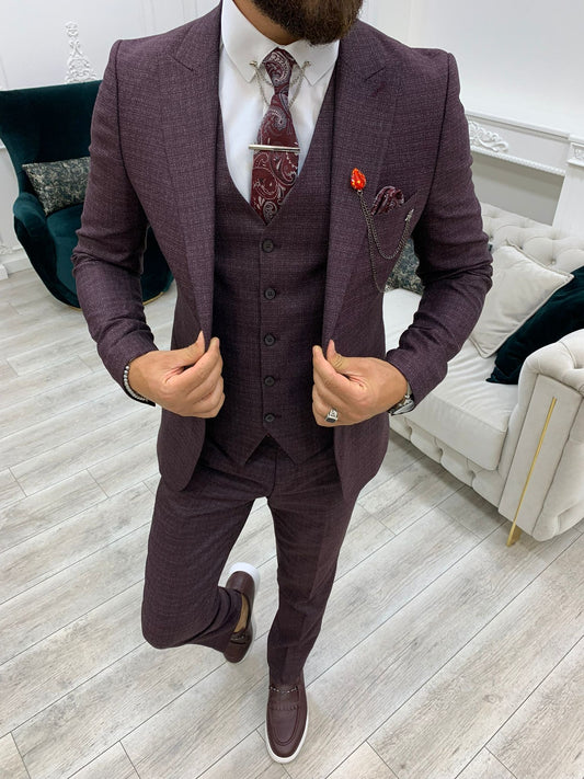 Owen Burgundy Slim Fit Peak Lapel Suit