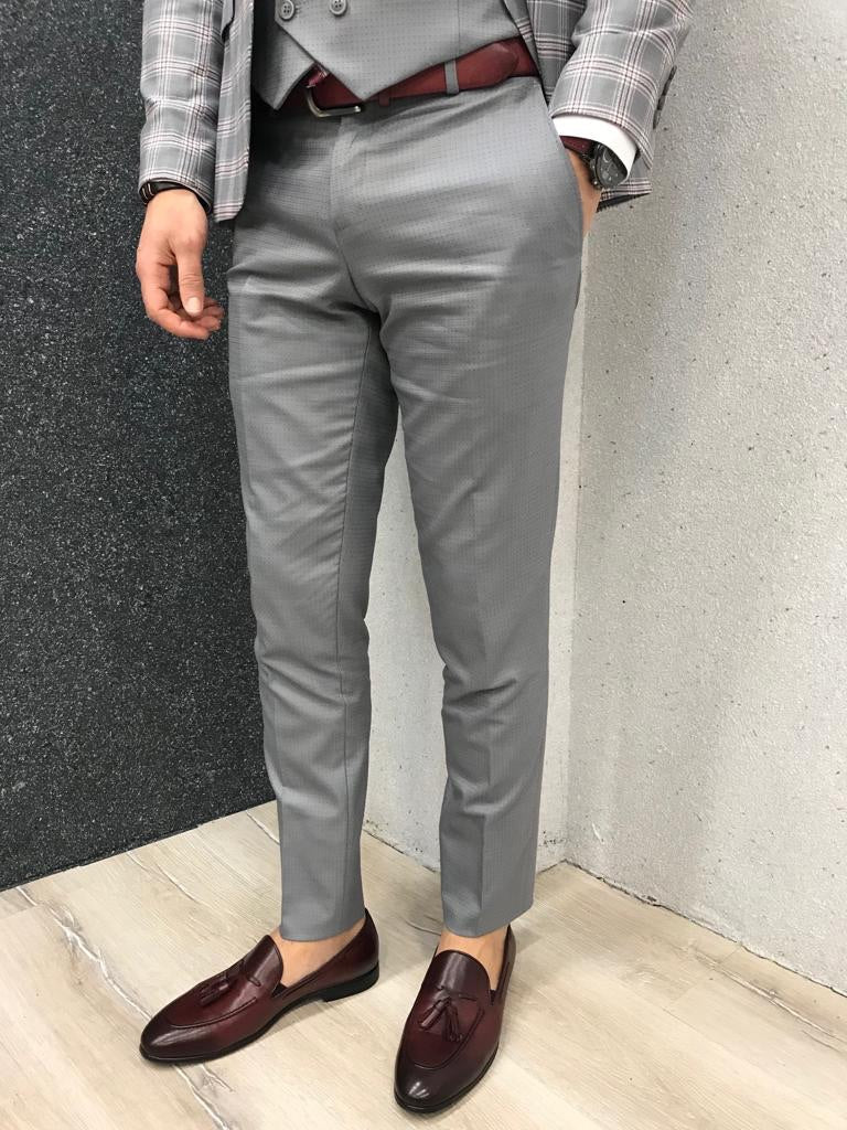 Florian Gray Plaid Slim-Fit Suit – BRABION