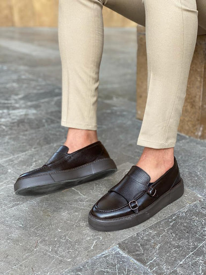 Remy Brown Double Monk Strap Loafers
