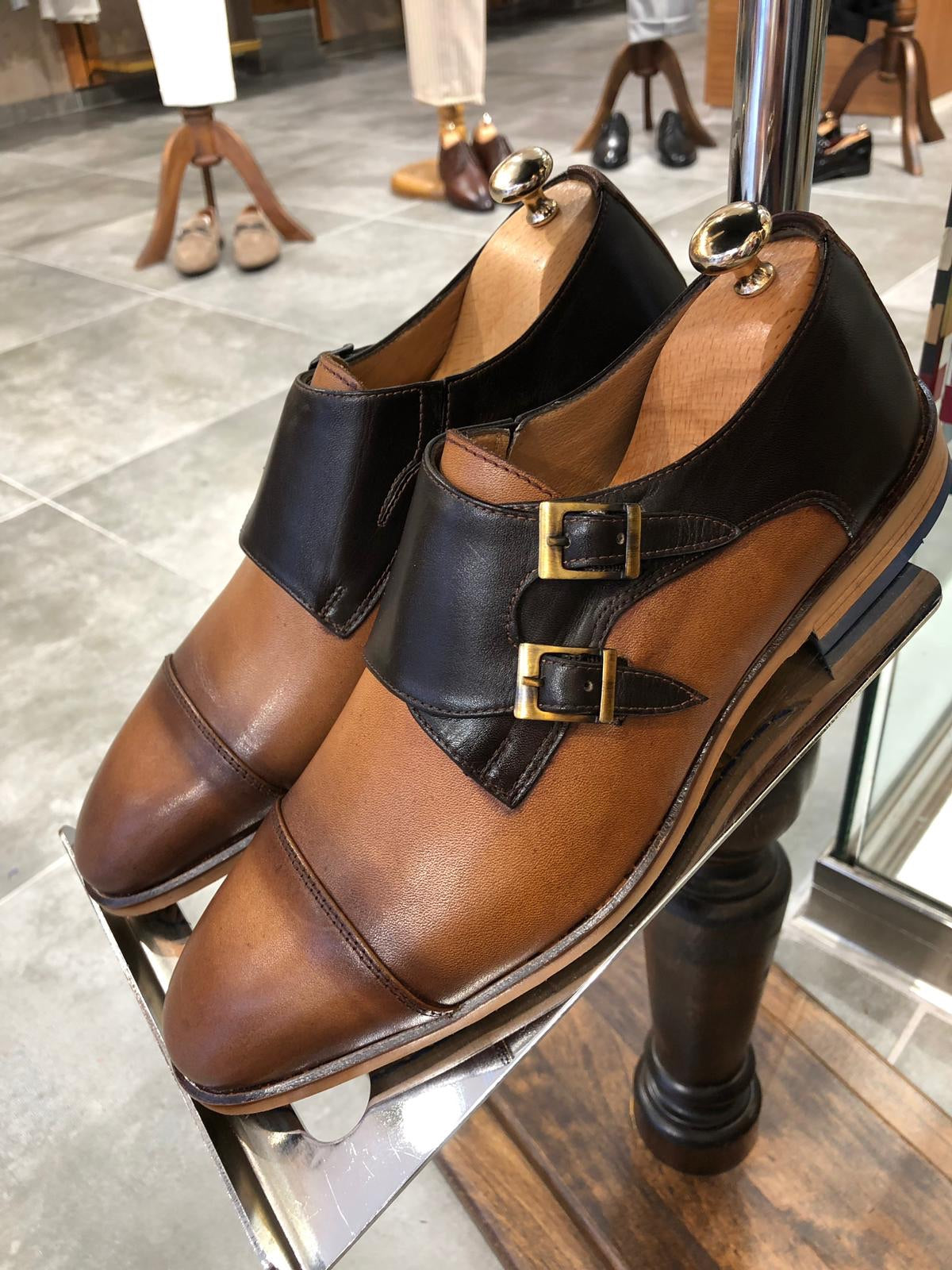 Buckle Detailed Camel Leather Shoes