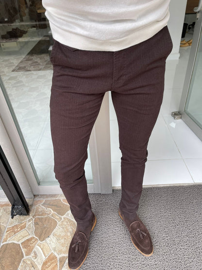 Oslo Brown Slim Fit Cotton Lycra Pants