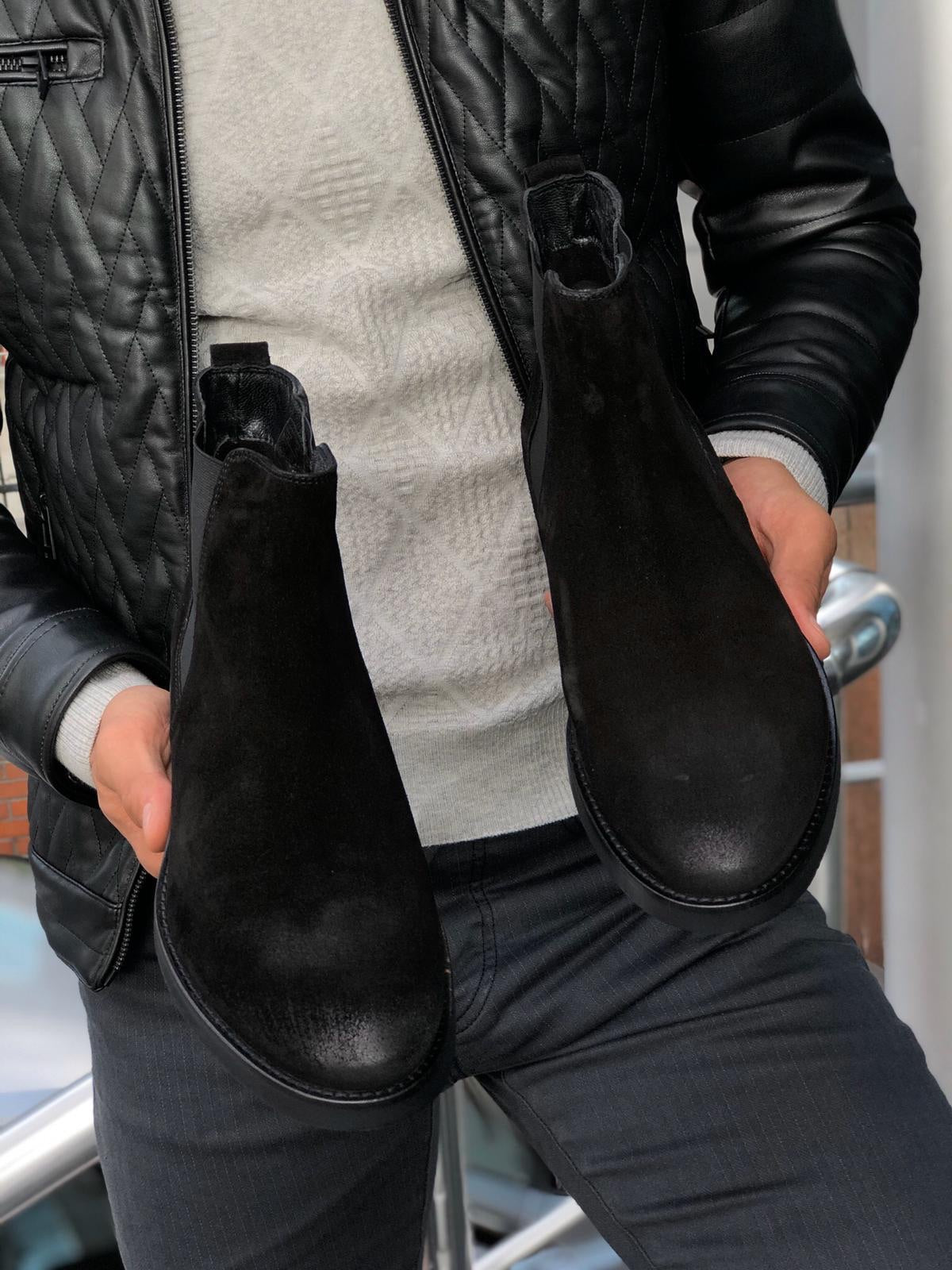 The Aqua Black Suede Leather Chelsea Boots