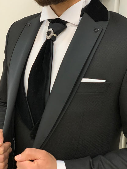 Forte Black Slim Fit Notch Lapel Wedding Suit