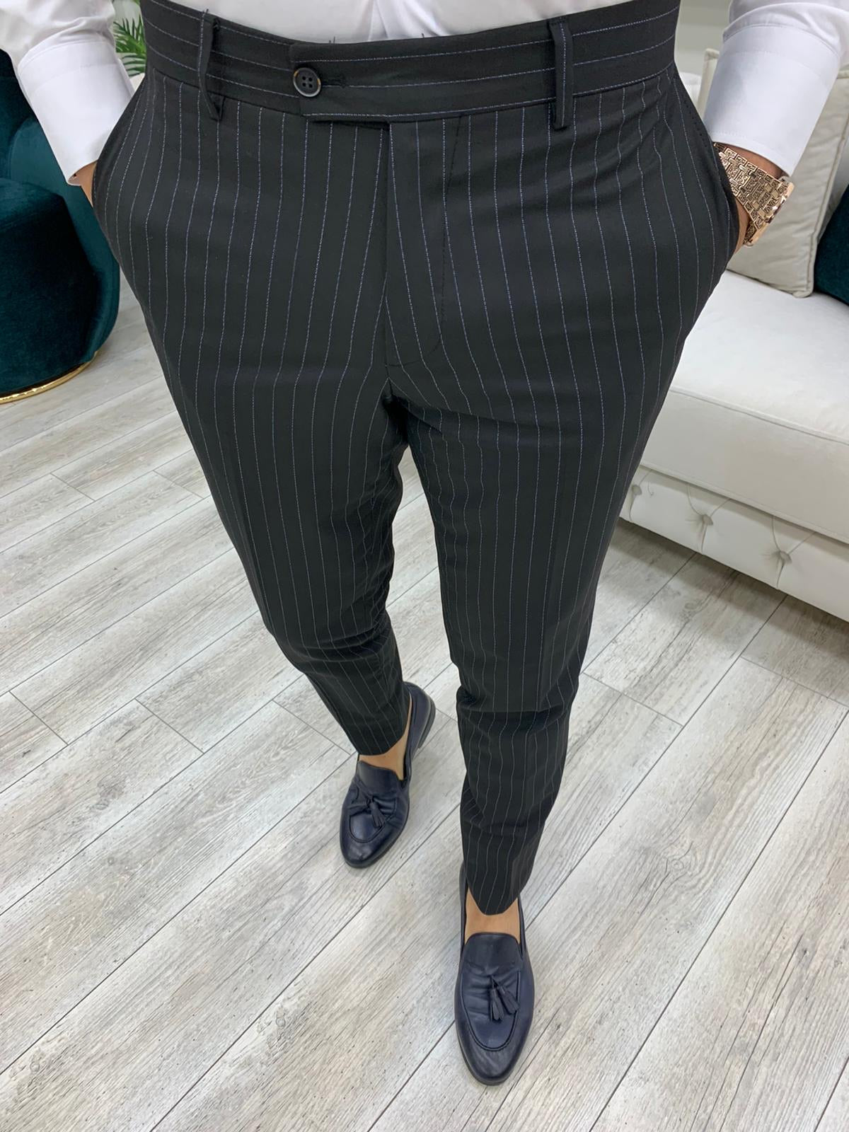 Milano Black Slim Fit Double Breasted Pinstripe Suit