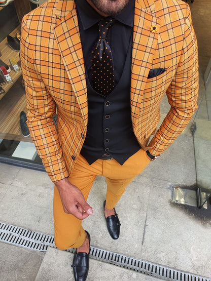 Montgomery Mustard Slim Fit Plaid Suit