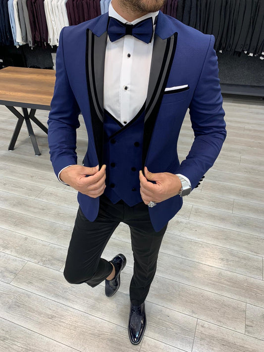 Genua Blue Slim Fit Peak Lapel Tuxedo