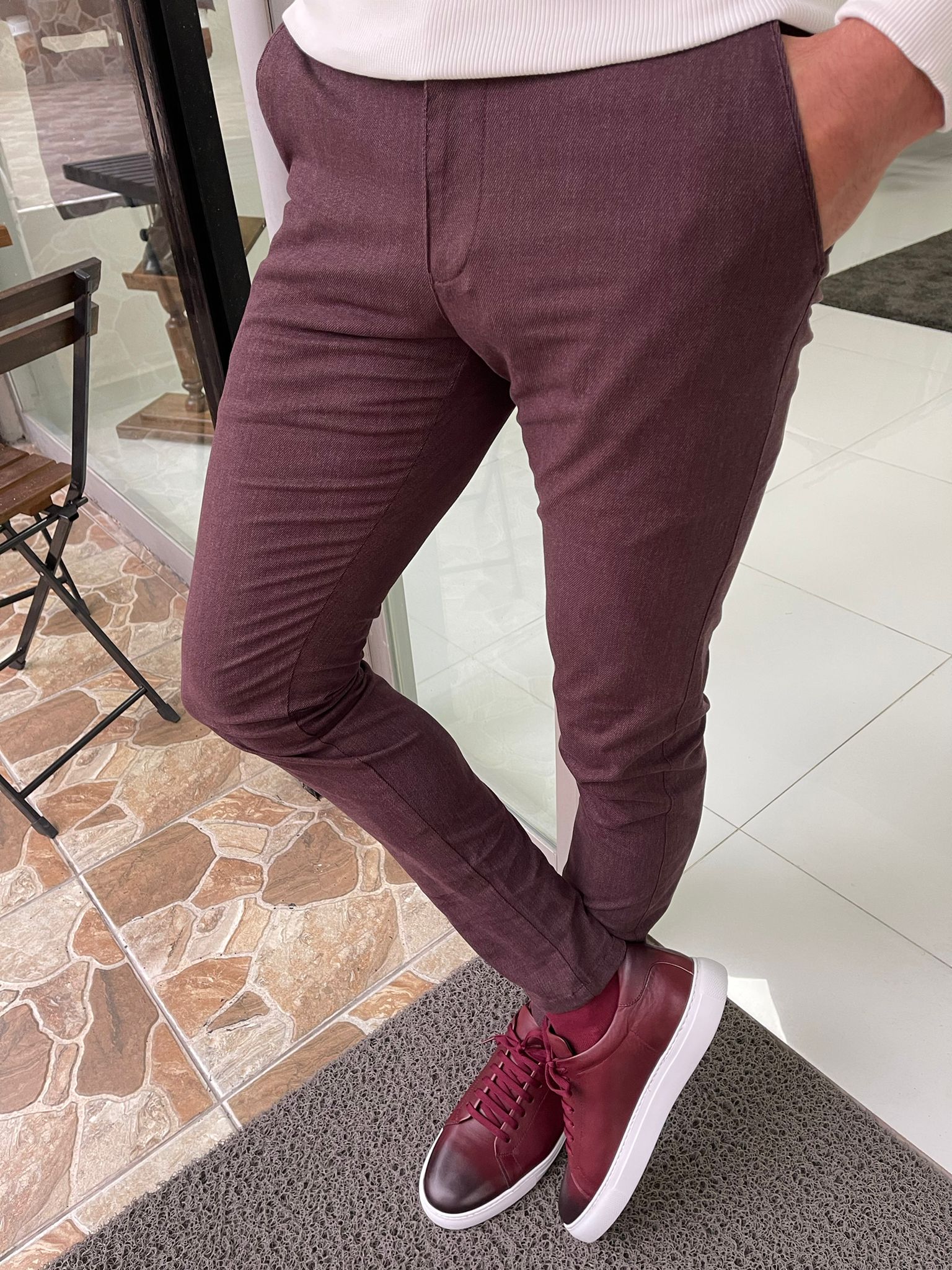Oslo Burgundy Slim Fit Cotton Lycra Pants – BRABION