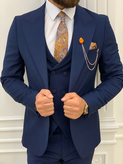 Austin Navy Blue Slim Fit Peak Lapel Suit