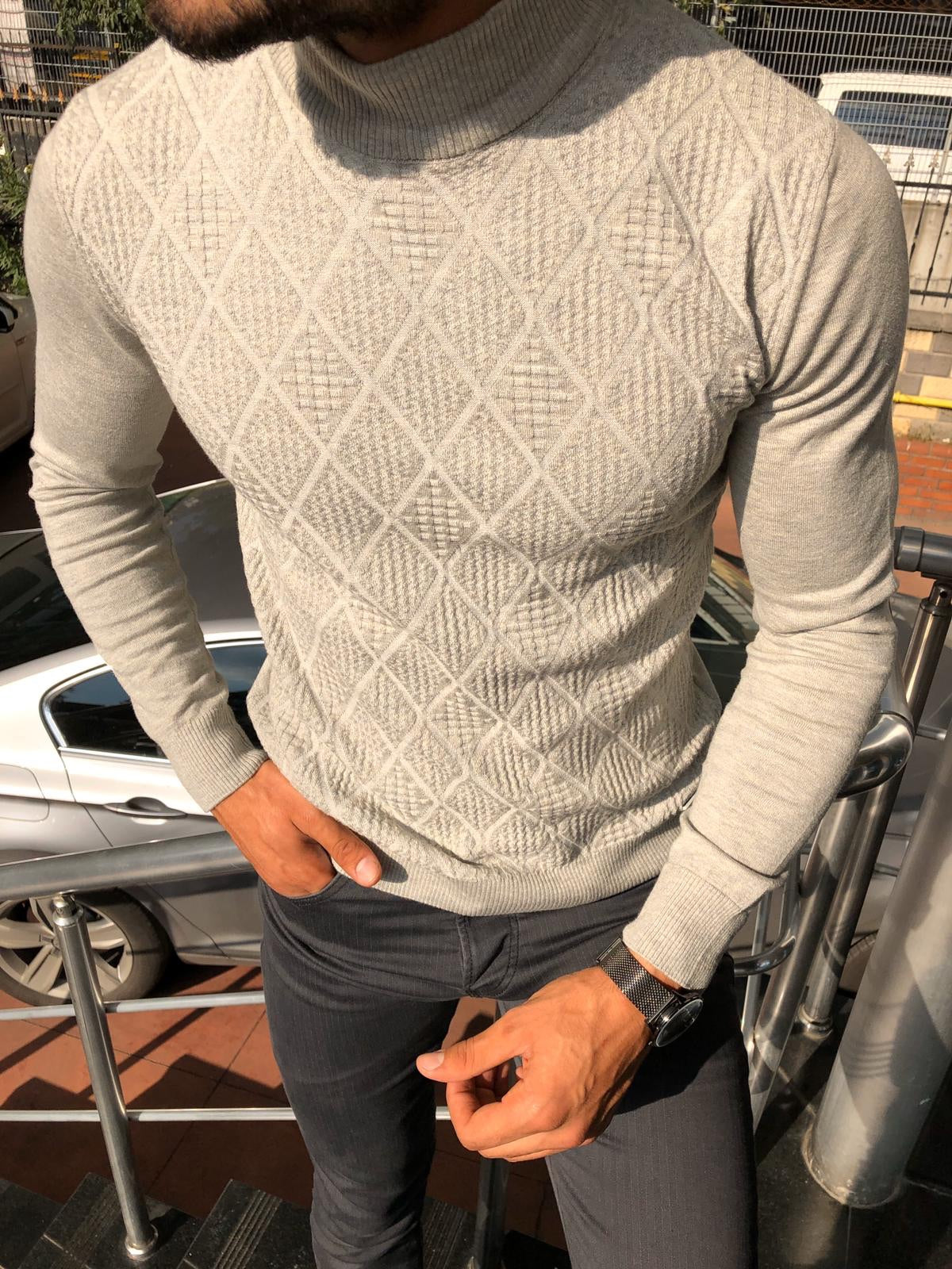 White Slim Fit Mock Turtleneck Sweater by