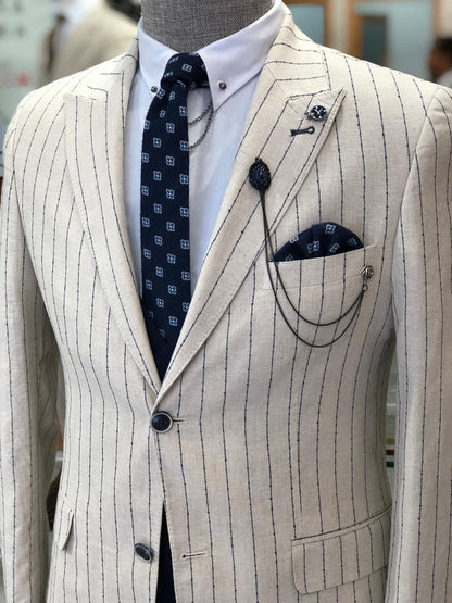 Valencia Ecru Striped Suit