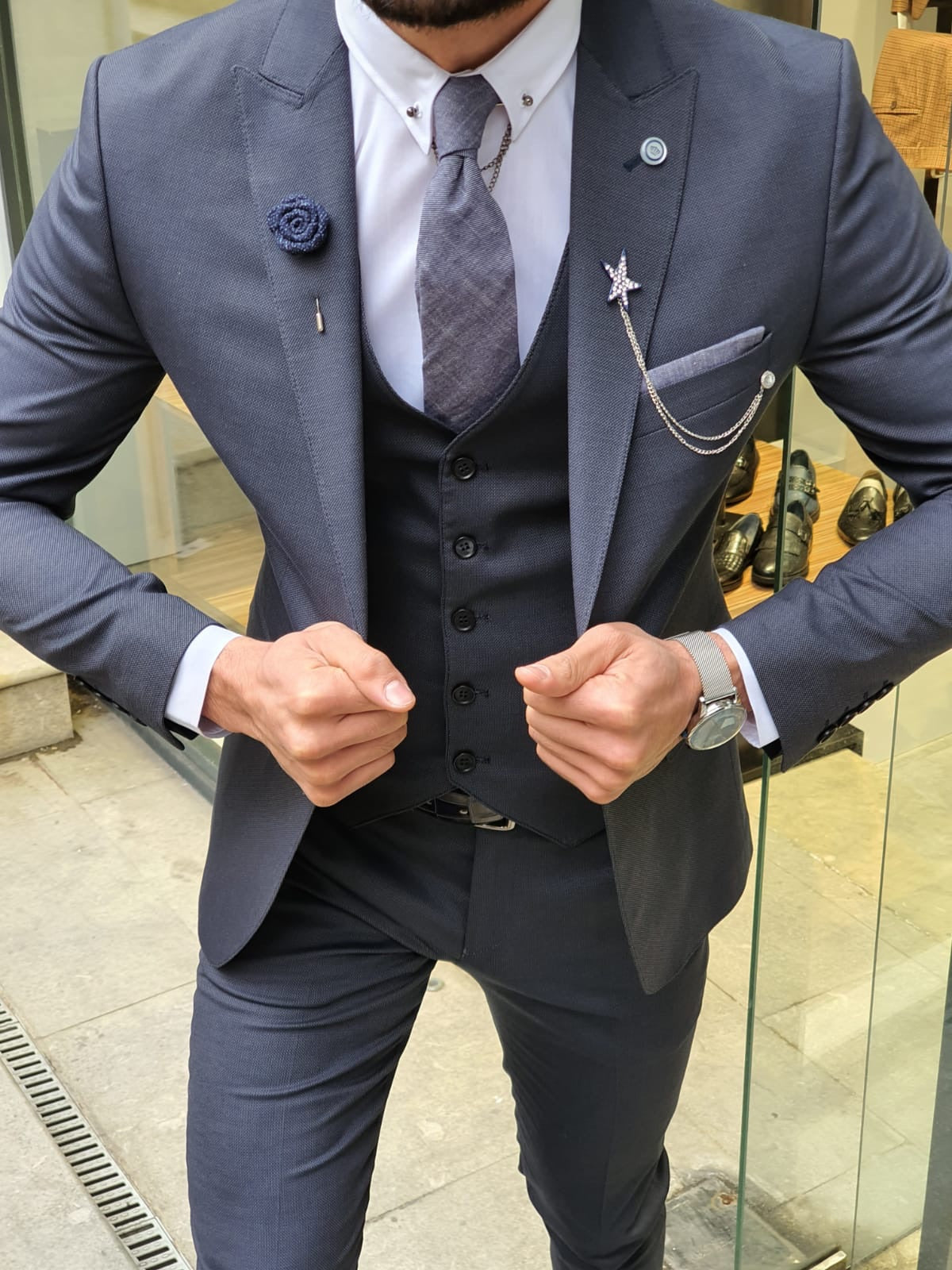 Olympia Navy Blue Slim Fit Suit