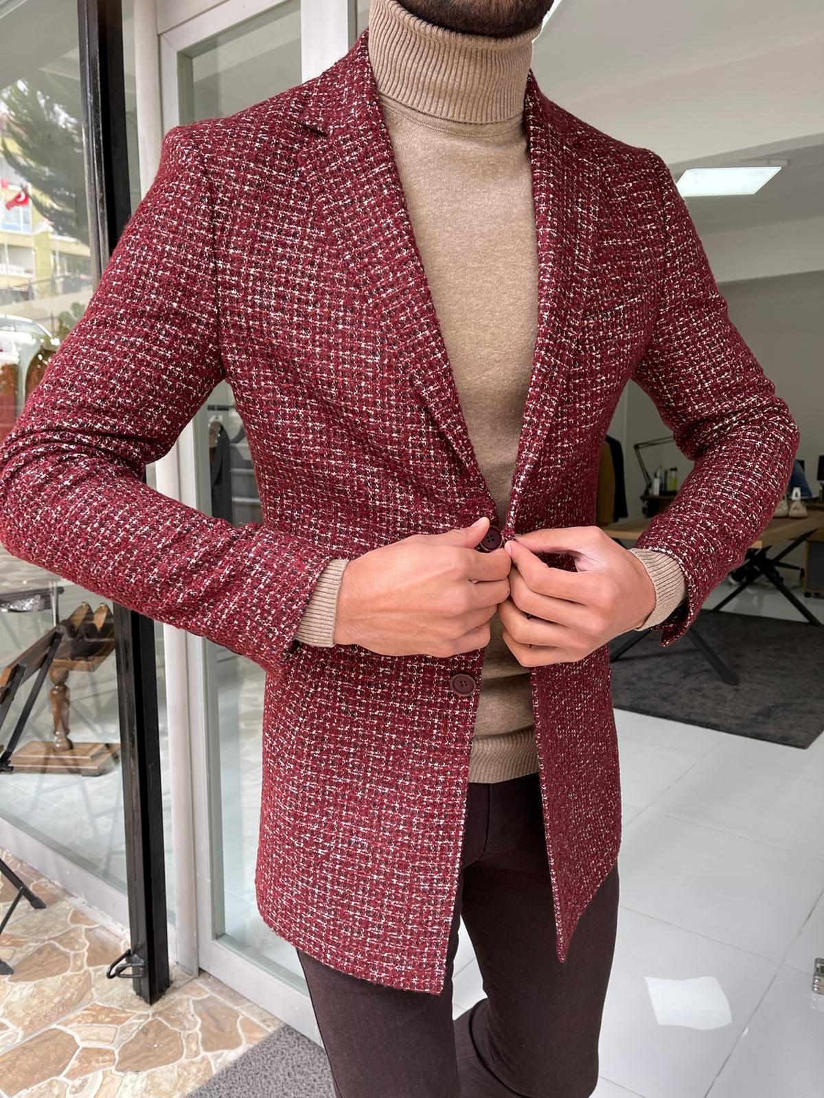 Melbourne Burgundy Slim Fit Wool Long Coat